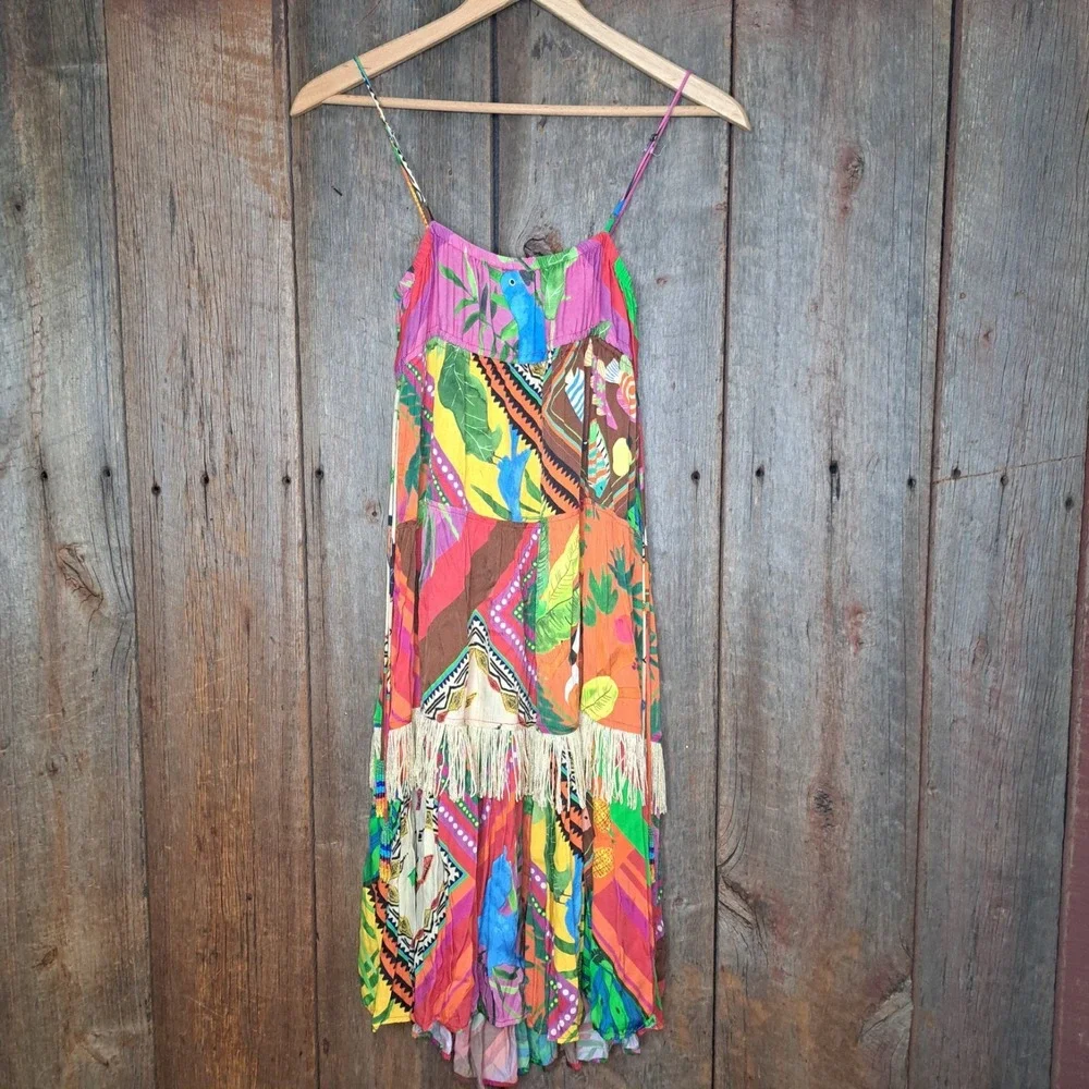Eclectic Dopamine Dressing Farm Rio Anthropologie Palili Fringe Midi Dress W PXS